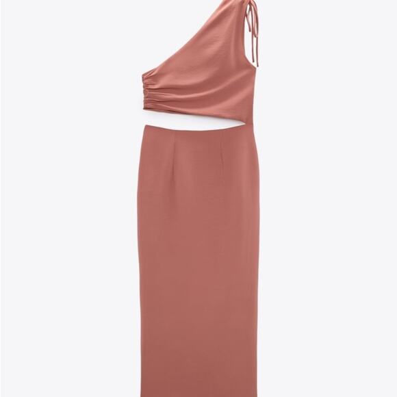 ZARA DRAPED ASYMMETRIC DRESS MARSALA - Picture 8 of 11